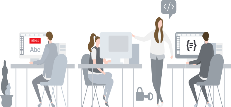 group of people coding to build software products